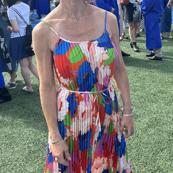 Sam Edelman Pleated Plisse Satin Multi Water Color Floral Midi Dress Size Small - Picture 4 of 5